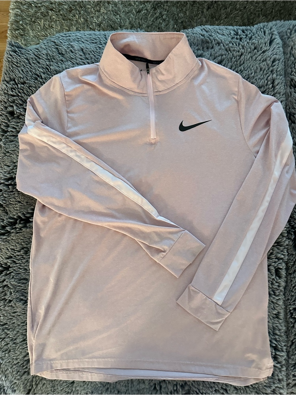 Nike Light Pink Quarter‑Zip Top with Pink Sleeve Stripes
